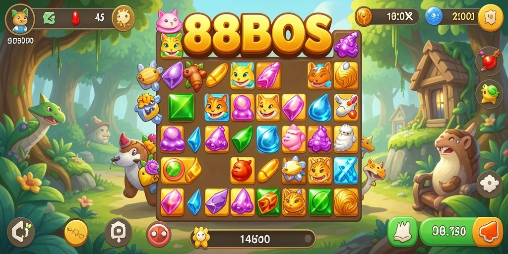 Tangkapan layar menampilkan gameplay seru Match-3 di 88BOS.