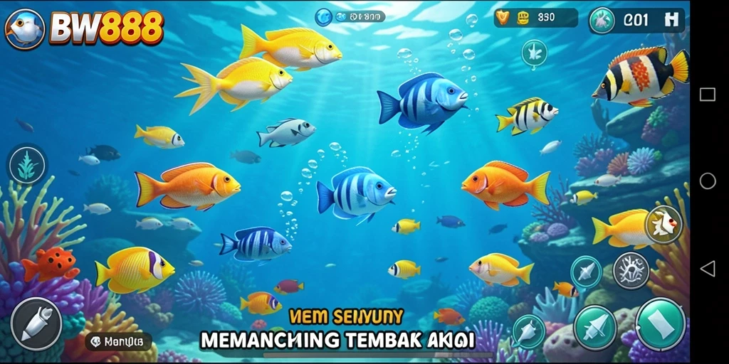 Screenshot BW888 menampilkan aksi seru memancing ikan.