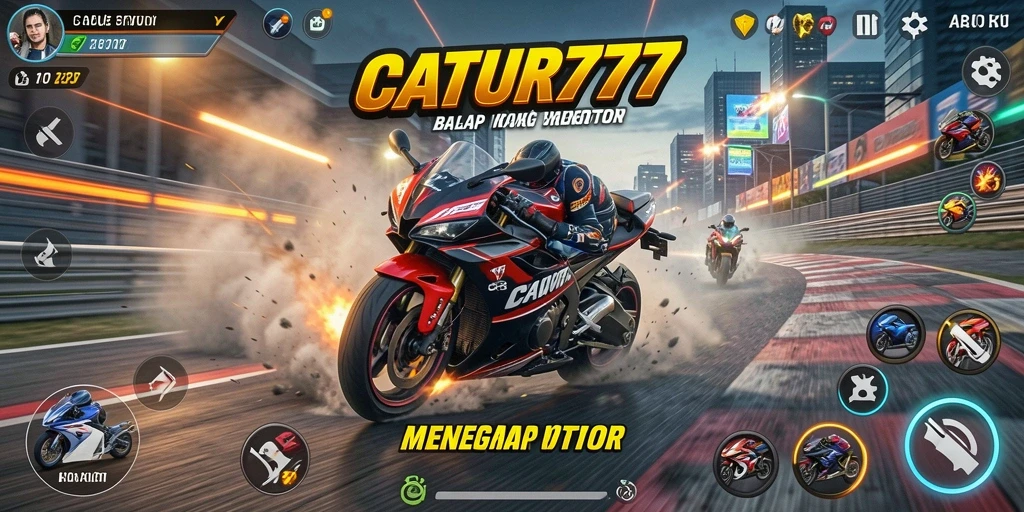 Tampilan menarik dari gameplay balap motor di CATUR777.