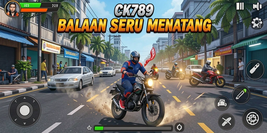 Gameplay CK789 dengan aksi balapan yang mendebarkan dan menantang.