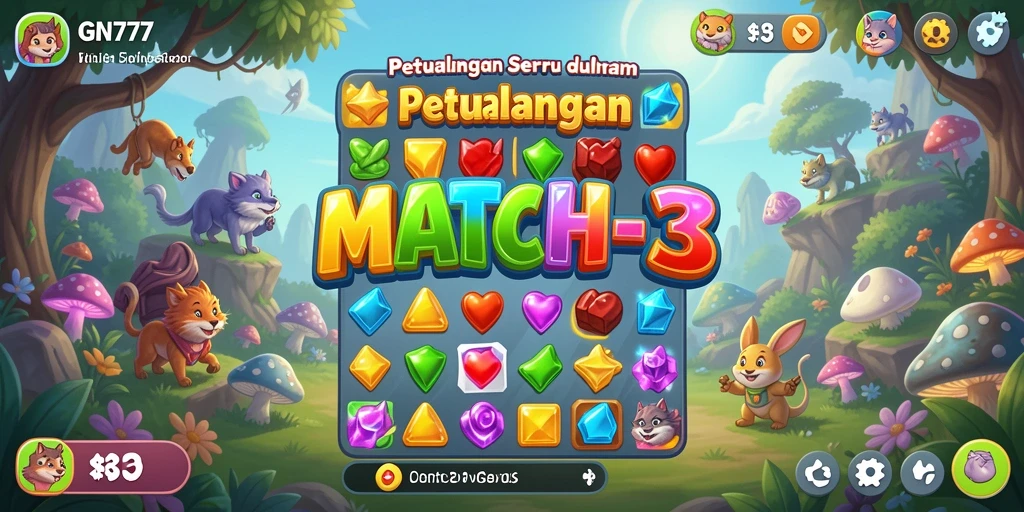 Tampilan gameplay GN777 yang menarik dengan elemen Match-3.