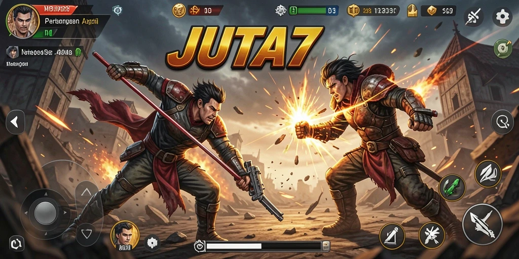 Gameplay seru dan menegangkan di JUTA7 dengan pertarungan langsung.