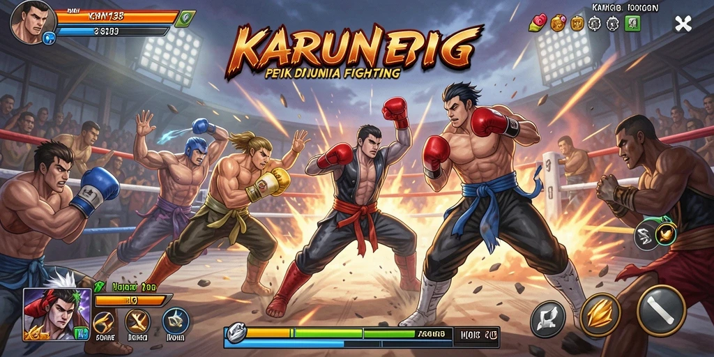 Screenshot gameplay <strong>KARUN138</strong> menampilkan aksi pertarungan yang mendebarkan.