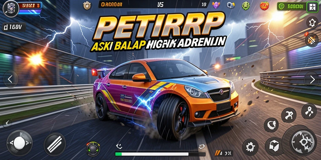 Screenshot gameplay PETIRRP yang mendebarkan dalam balapan mobil.