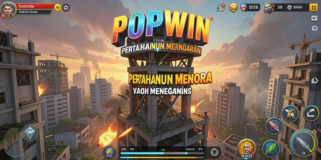 Screenshot POPWIN menampilkan aksi seru dalam pertahanan menara.