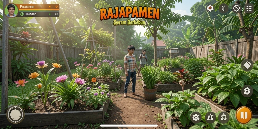 Tampilan menarik dari gameplay berkebun di RAJAPAMEN.